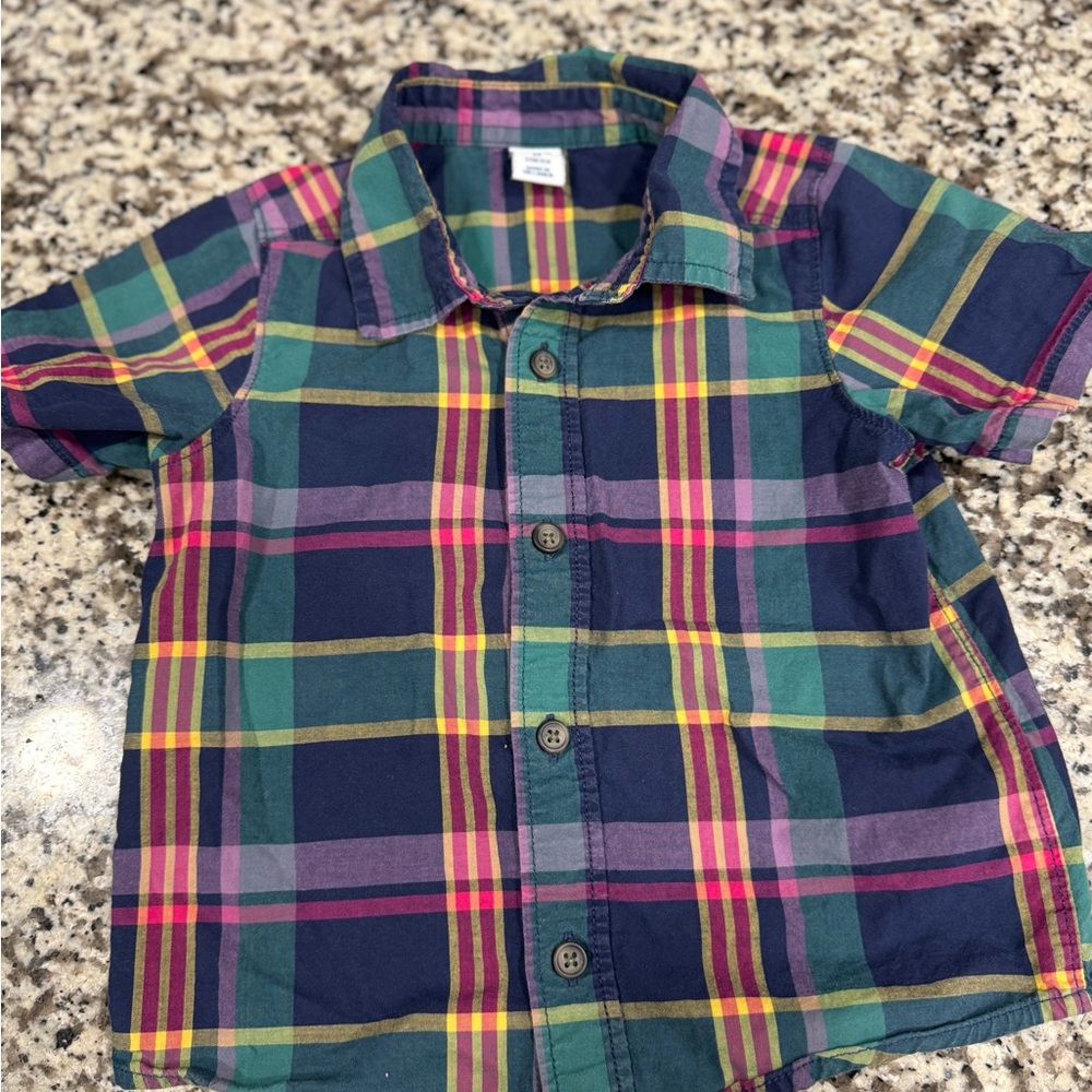 Old Navy Blue and Green Button Down Shirt 2t